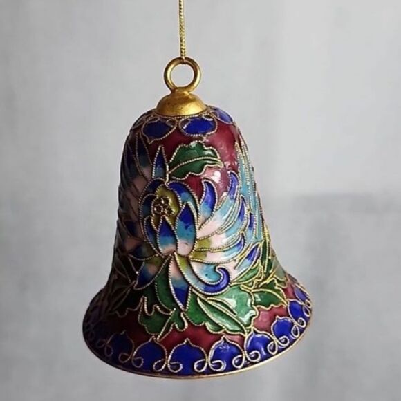 Cloissone Lotus Flower Bell Ornament - Picture 1 of 10